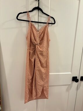 Zara Orange Gingham Tie-Front Midi Dress